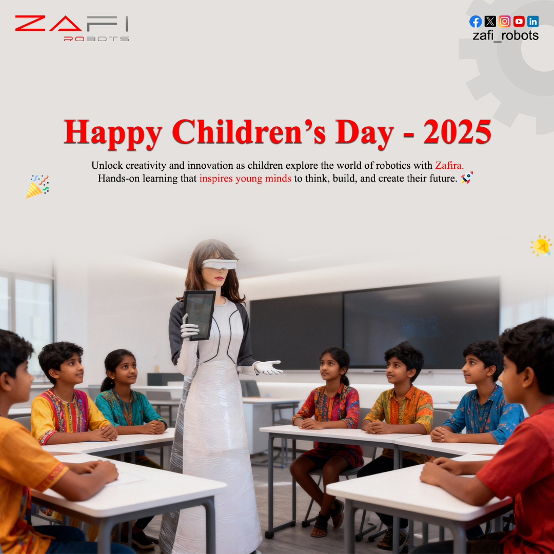 ZafiRobots's tweet image. Happy Children’s Day 2025! 🎉
Empowering young minds through creativity, robotics, and innovation with Zafi Robots. 🤖✨
Here’s to the future they’re already building. 🌟
.
.
.
#ChildrensDay #ZafiRobots #STEM #EdTech #Robotics #FutureMinds #Innovation #TechForKids
