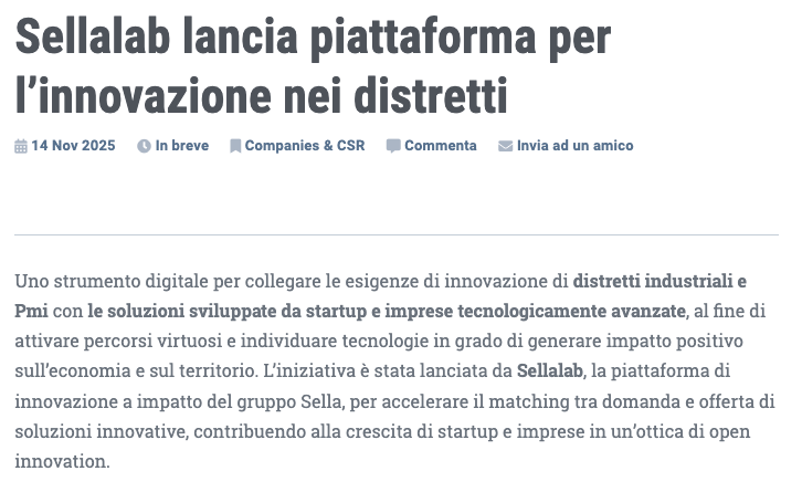ETicaNews's tweet image. 👨‍🔬 Sellalab lancia piattaforma per l’innovazione nei distretti
📰 Leggi l'articolo sul nostro sito: eticanews.it/sellalab-lanci…

@sellalab 
#distretti #innovazione