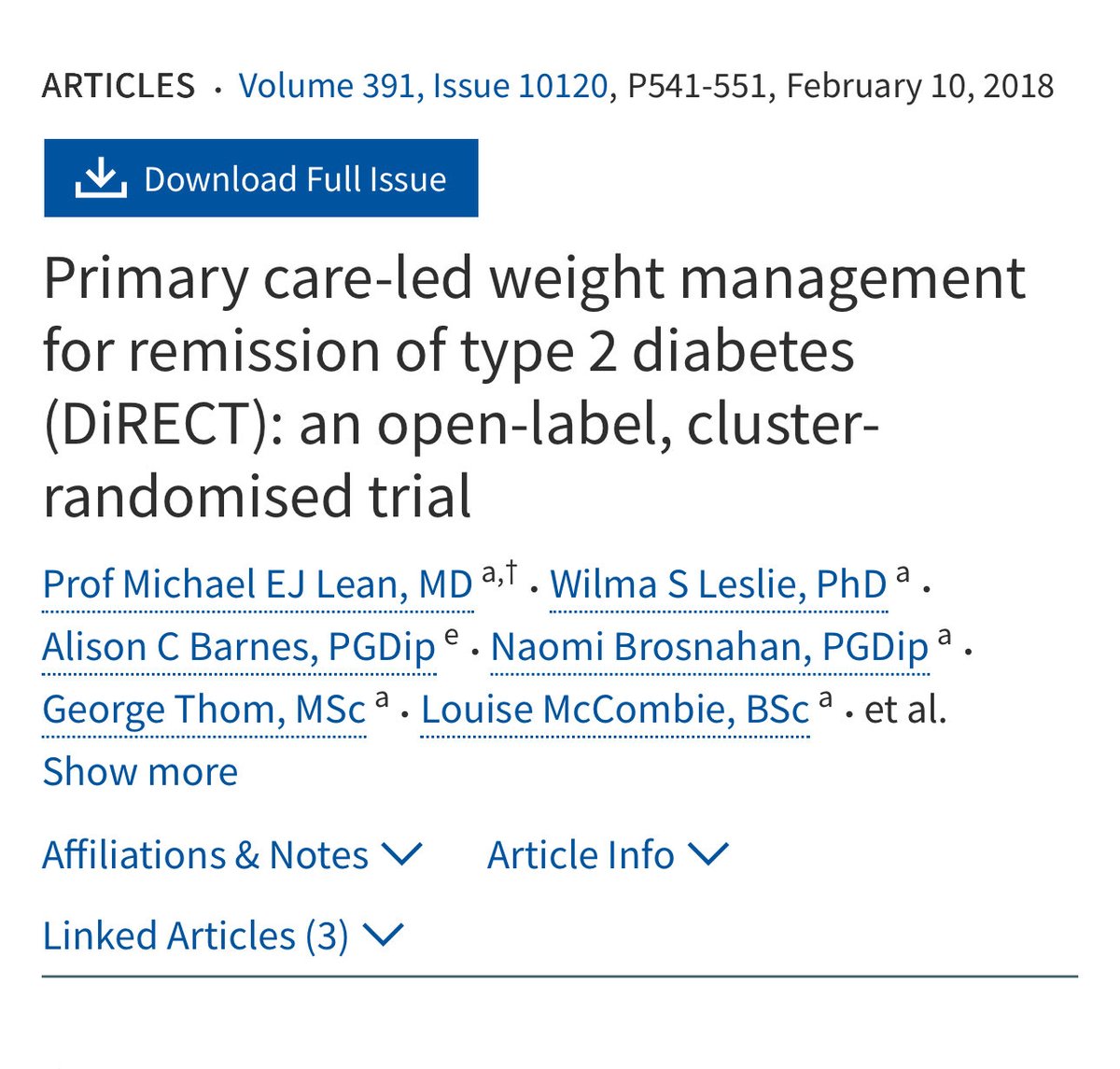 bakhsh_reda's tweet image. معظم حالات السكر النوع الثاني ممكن علاجها بتعديل أسلوب الحياة بإنقاص الوزن و زيادة النشاط الرياضي .. هذه الدراسة DiRECT .. اثبتت ان ٨٦٪ من الحالات تشافوا من السكر بعد انقاص اكثر من ١٥ كيلو .. 

فمابالك بمن ينقص ٣٠ او ٤٠ كيلو و ينتظم على رياضة .. لا تسمح لأي دكتور يقنعك بأنك…