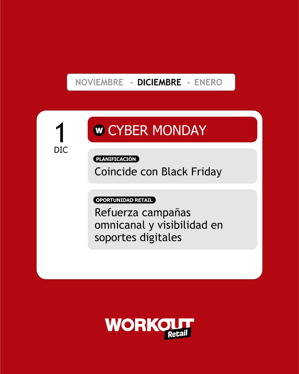 WorkoutRetail's tweet image. 🎄 Black Friday, Navidad, Reyes, Rebajas… Llega la época clave del retail.
Guarda este calendario y planifica cuándo activar tus acciones. 🛠️ En Workout Retail transformamos cada fecha en resultados visibles.

#WorkoutRetail #CalendarioRetail #RetailMarketing