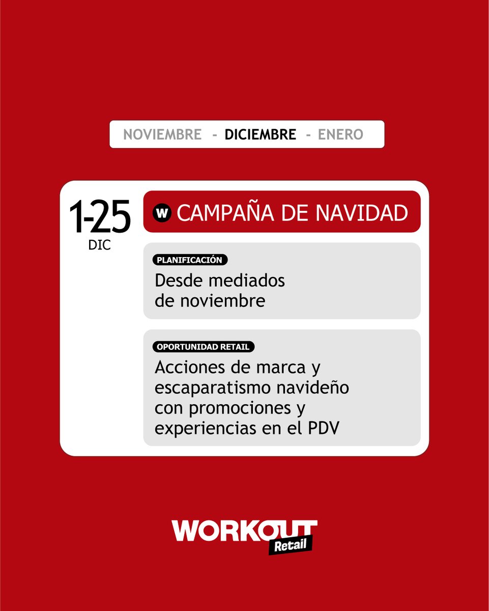 WorkoutRetail's tweet image. 🎄 Black Friday, Navidad, Reyes, Rebajas… Llega la época clave del retail.
Guarda este calendario y planifica cuándo activar tus acciones. 🛠️ En Workout Retail transformamos cada fecha en resultados visibles.

#WorkoutRetail #CalendarioRetail #RetailMarketing