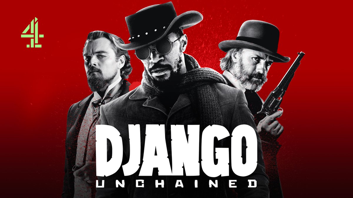 4Viewers's tweet image. Jamie Foxx, Christopher Waltz, Leonardo DiCaprio, and Samuel L Jackson star in Quentin Tarantino&apos;s dark comic Western #DjangoUnchained, at 10pm on @Channel4