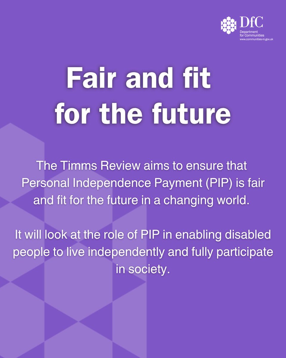 CommunitiesNI's tweet image. The @DWPGovUK has provided an update on the Timms Review of Personal Independence Payment (PIP).

Apply to join the steering group before the 30th November deadline by following the link in this thread. ⬇️