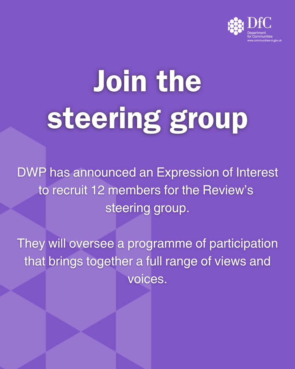 CommunitiesNI's tweet image. The @DWPGovUK has provided an update on the Timms Review of Personal Independence Payment (PIP).

Apply to join the steering group before the 30th November deadline by following the link in this thread. ⬇️
