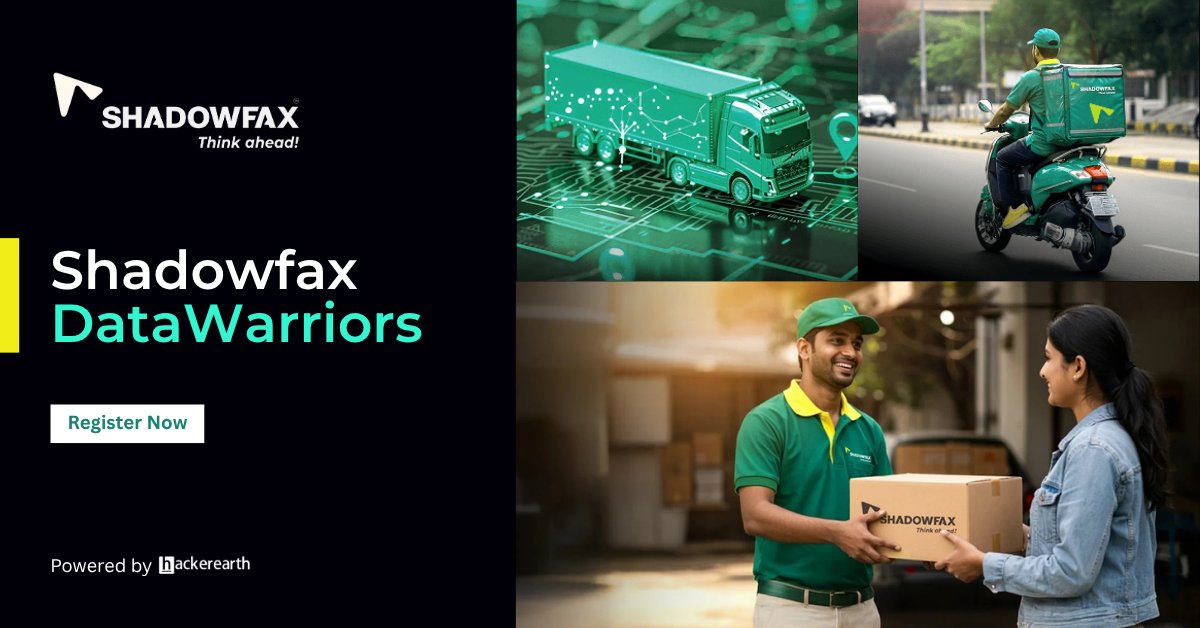 HackerEarth's tweet image. 📢 Shadowfax is hiring! Join the Data Warriors Hiring Challenge and turn real logistics data into smart decisions. Open to 0+ YOE candidates.
🏢 Roles: Data Analyst and Sr. Data Analyst (₹8 LPA). Register Here: tinyurl.com/yhuvdcpt