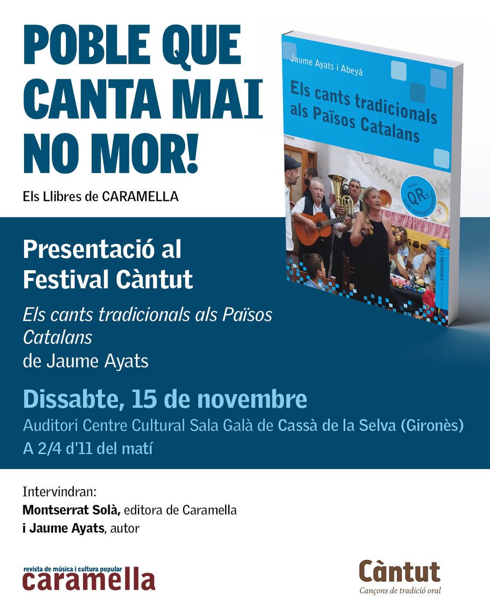 Avui comença el <a href="/cantutmusica/">Càntut</a> a Cassà de la Selva (Gironès). Demà, a 2/4d'11 del matí hi presentarem Els cants tradicionals als Països Catalans, amb Jaume Ayats i Montserrat Solà <a href="/RevCaramella/">Revista Caramella</a> <a href="/xgraset/">Xavier Grasset i Foraster</a> <a href="/iolandabatalle/">Iolanda Batallé Prats</a> <a href="/Tradillibreria/">Tradillibreria</a>