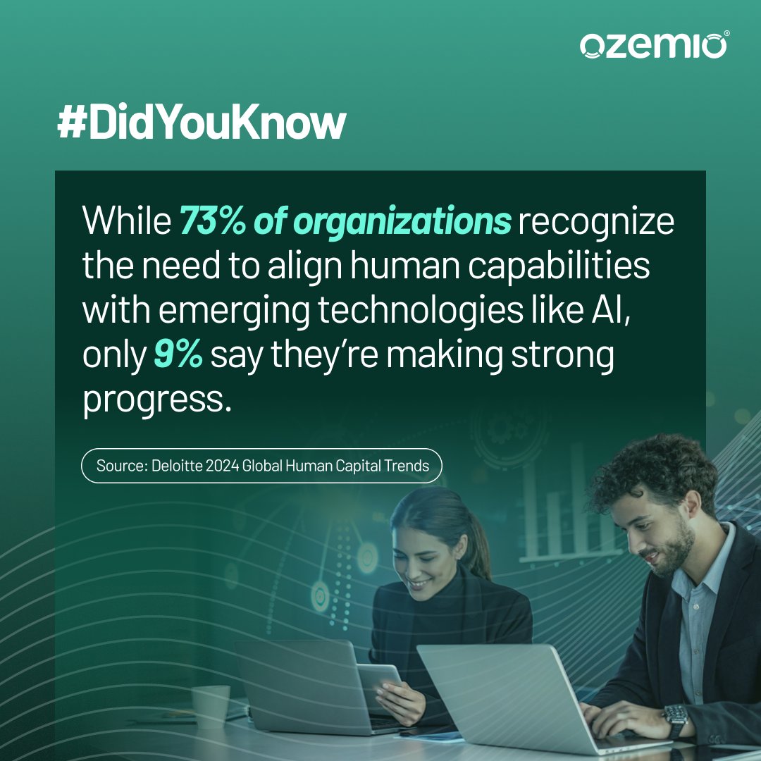 Tech transformation is outpacing human transformation.

Explore Ozemio’s learning solutions now!
ozemio.com/contact-us/

#transformation #technology #workforcetransformation #emergingtechnology #ai #automation #futurereadyworkforce #skills #evolve #ar #vr #ozemio