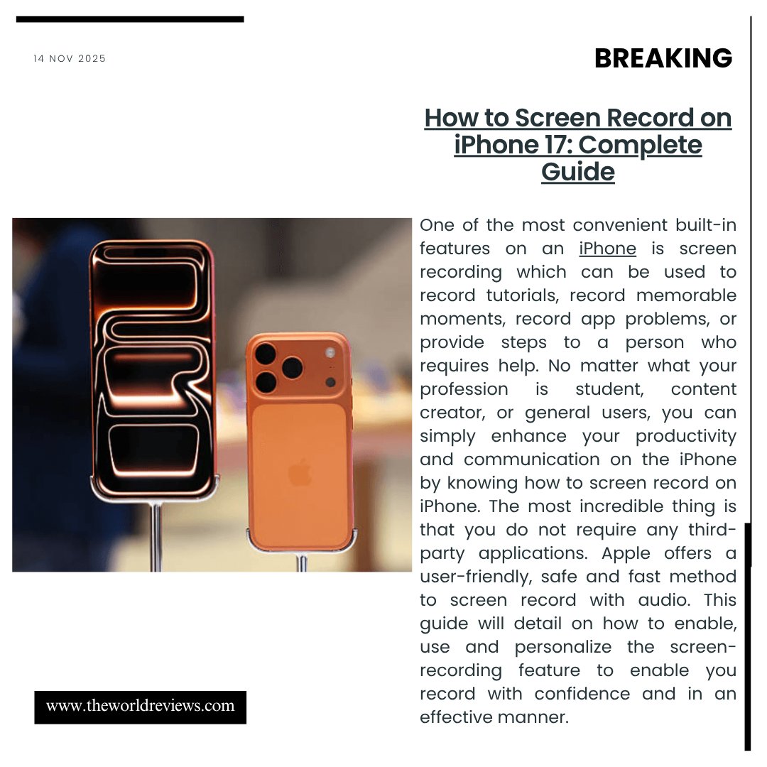 tworldreviews's tweet image. iPhone 17 Tip Alert: Screen record like a pro! Capture tutorials, app walkthroughs, or your favorite moments—all without third-party apps.  #iPhone17 #ScreenRecording #AppleTips