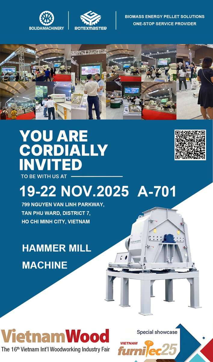 Bolida_Pellet's tweet image. We’re ready for Vietnam!
Come visit us at SECC, Booth A701 from Nov 19–22 and explore our advanced woodworking machines.
#WoodworkingMachinery #CNCWoodRouter #EdgeBander #IndustrialSolutions #VietnamExpo