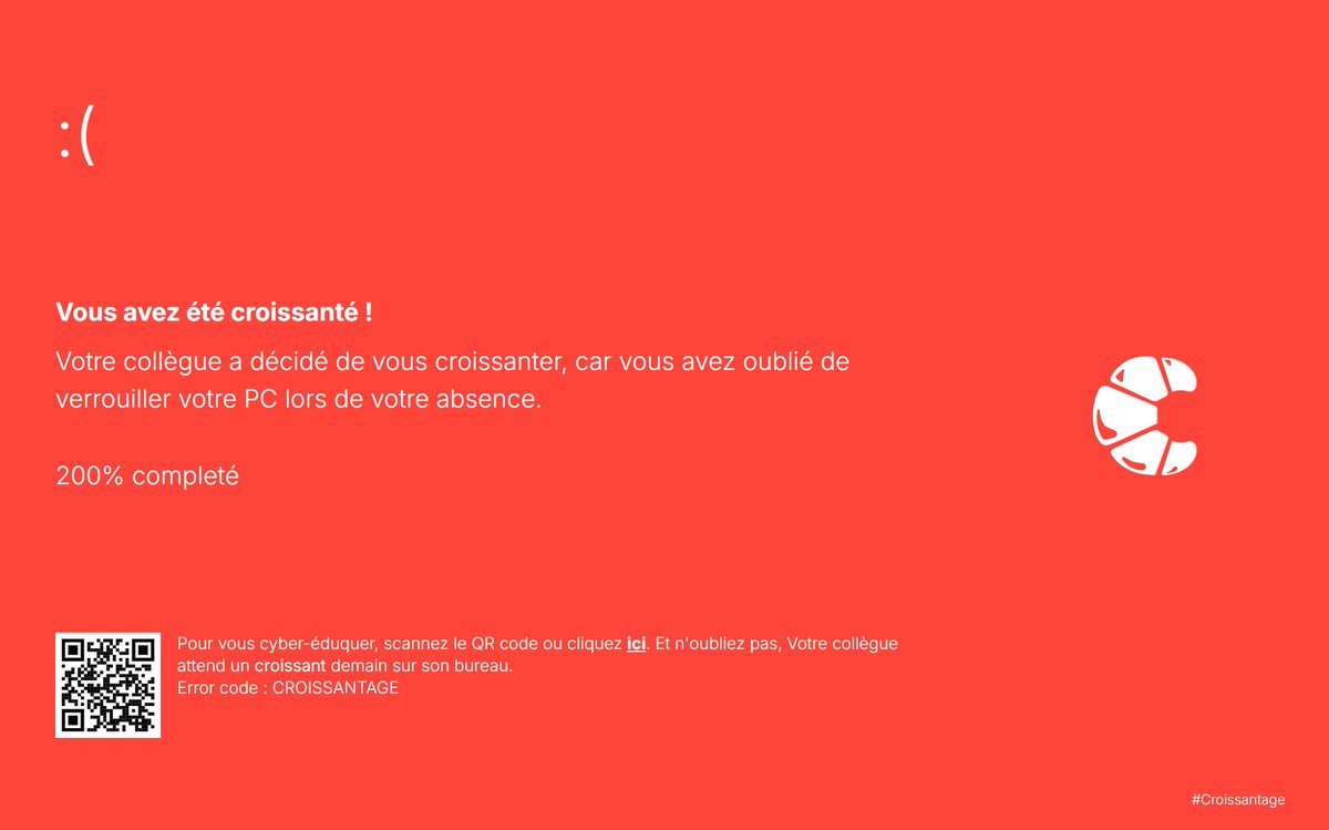 Allez, c'est vendredi... votre collègue a laissé sa session ouverte ?
Plutôt que d'ouvrir son Outlook, utiliser l'outil numérique ad hoc :

croissantage.com
