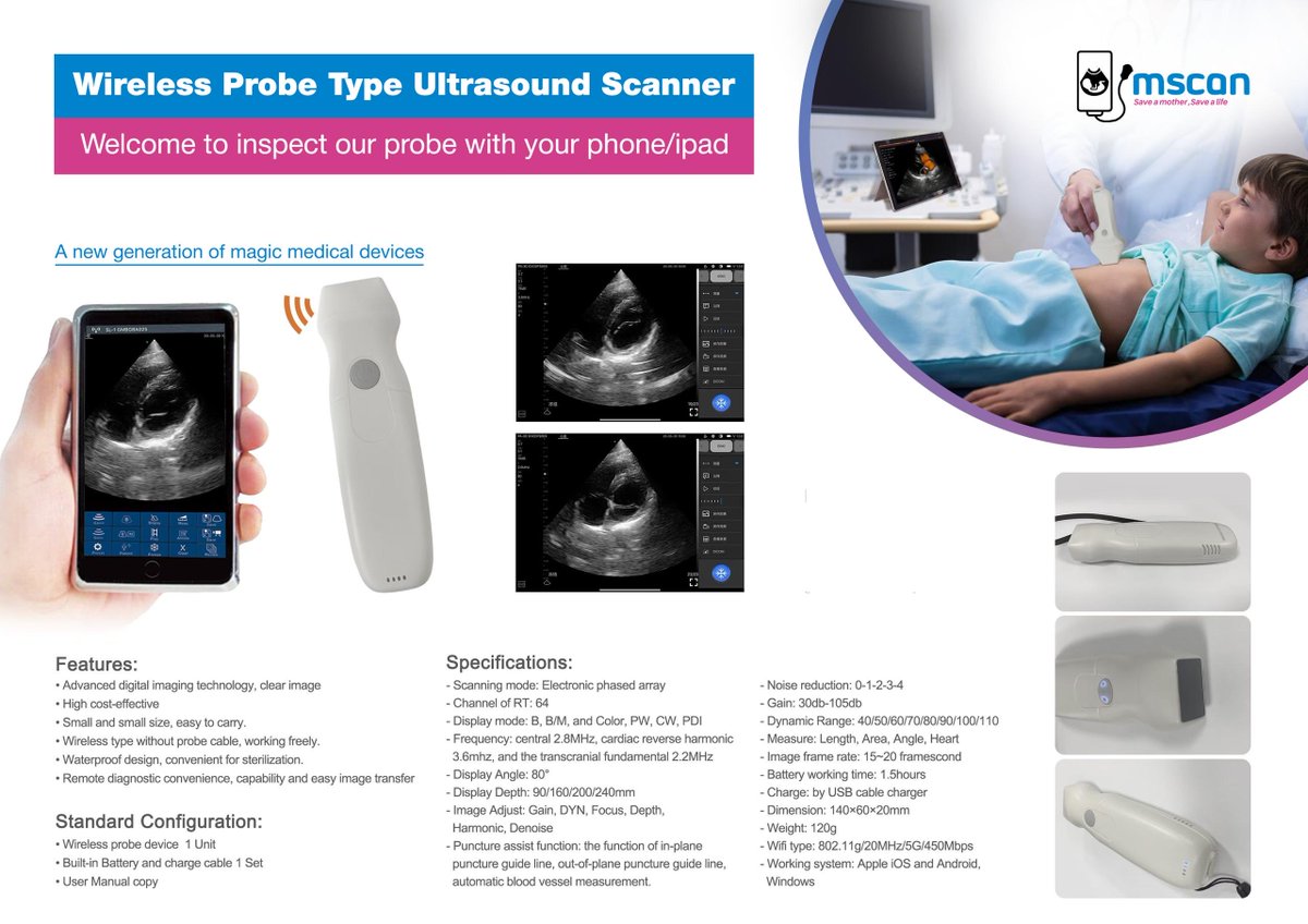 DrAhimbisibweP's tweet photo. Our latest @mSCAN_Ug probe is wireless- lose the cord.
At only USD 2,500, get the latest advanced ultrasound technology for Point of Care diagnostics, bedside care and on-the-move services.
@mSCAN_Ug #SaveAMother #SaveALife https://t.co/BMURrsrO0c