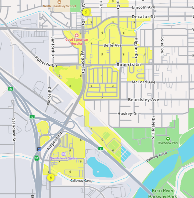 KernFiregraph's tweet image. #Oildale #Bakersfield Nearly 800 customers in Oildale are currently without power, most likely due to 30+ mph wind gusts in the area.