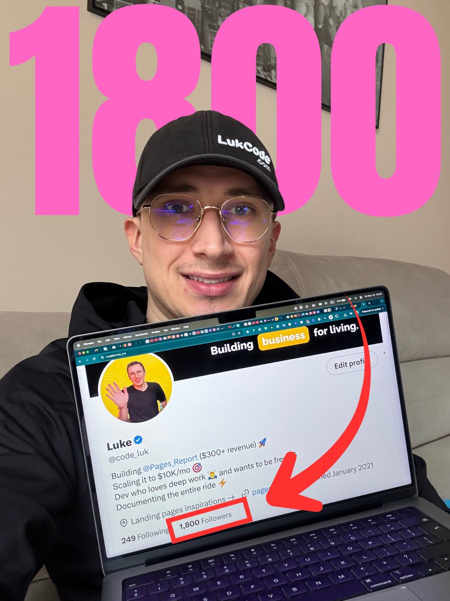 code_luk's tweet image. Building in public is crazy 🥳

2 weeks ago:
&amp;gt; 1500 followers

Today:
&amp;gt; 1800 followers

Can I have 2k before 2026? 🎯 

My @Pages_Report  is growing with me 💪