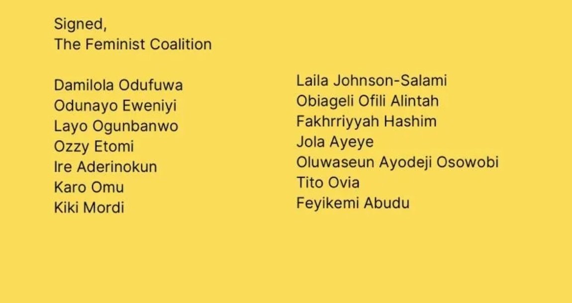 It's been 5 yrs &amp; it might take another 10 yrs but you 14 women will account for every #EndSars kobo.

<a href="/damodufuwa/">Damilola Odufuwa</a>
<a href="/OdunEweniyi/">Demotivational Speaker</a>
<a href="/LayoOgunbanwo/">Layo</a>
<a href="/Jollz/">Jola</a>
<a href="/fkabudu/">FK.</a>
<a href="/ozzyetomi/">Ozzy</a>
<a href="/ireaderinokun/">Ire Aderinokun</a>
<a href="/kikimordi/">Kiki Mordi</a>
<a href="/lailajohnsonsal/">Laila Johnson-Salami</a>
<a href="/duchesskk/">period partner</a>
<a href="/FakhuusHashim/">Fakhrriyyah</a>
<a href="/AyodejiOsowobi/">Oluwaseun Ayodeji Osowobi-Oluwabiyi</a>
Obiageli Ofili
Tito Ovia