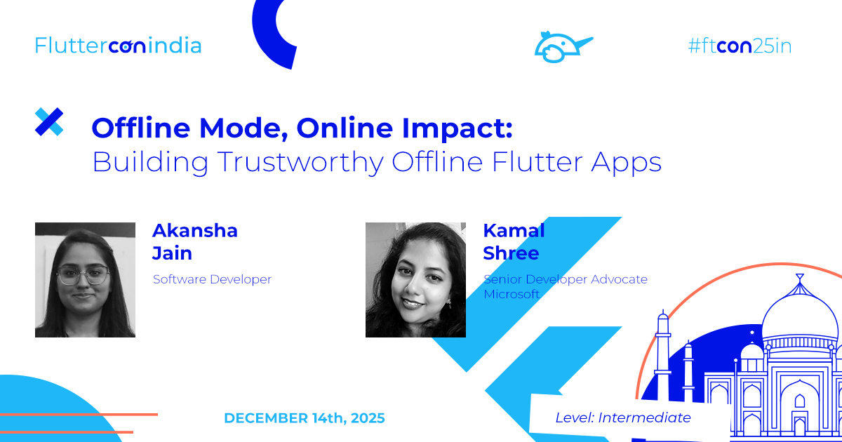 FlutterconWorld's tweet image. 2 minds, 1 mission: join @whatsupcoders &amp;amp; @Akansha2001 at #ftconin25 📣

From failed syncs to stale data — this #FlutterDev session gives real tips for building reliable offline-first #Flutter apps that just work. Get your ticket before it’s too late!
india.fluttercon.dev/speakers/kamal…