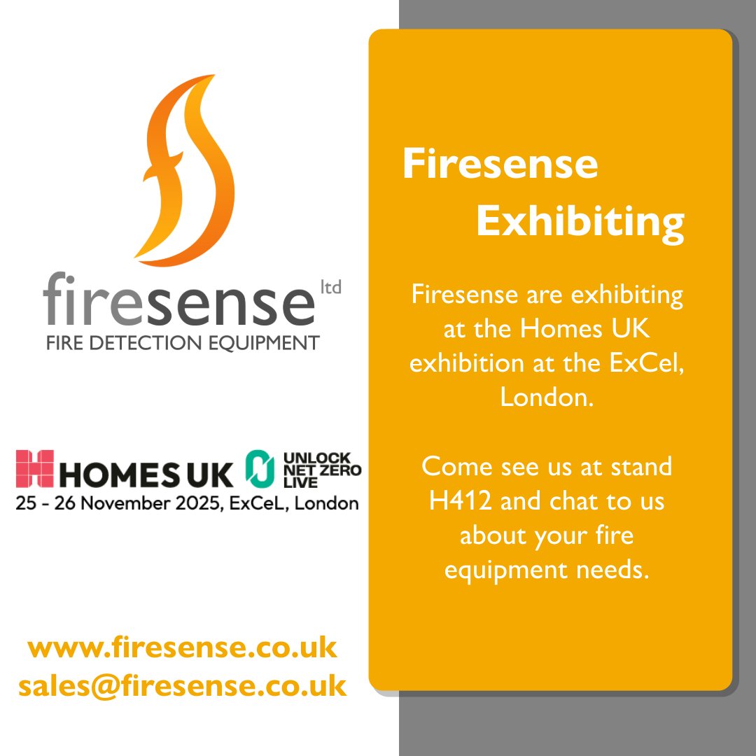 Firesenseltd's tweet image. We’re excited to announce that Firesense will be exhibiting at The Homes UK show at the ExCel in London, 25-26th November 2025.
#HomesUK #Firesense #fireprotection #HOMESUK and #UnlockNetZeroLive #DDSummit #RBSummit #HWLondon