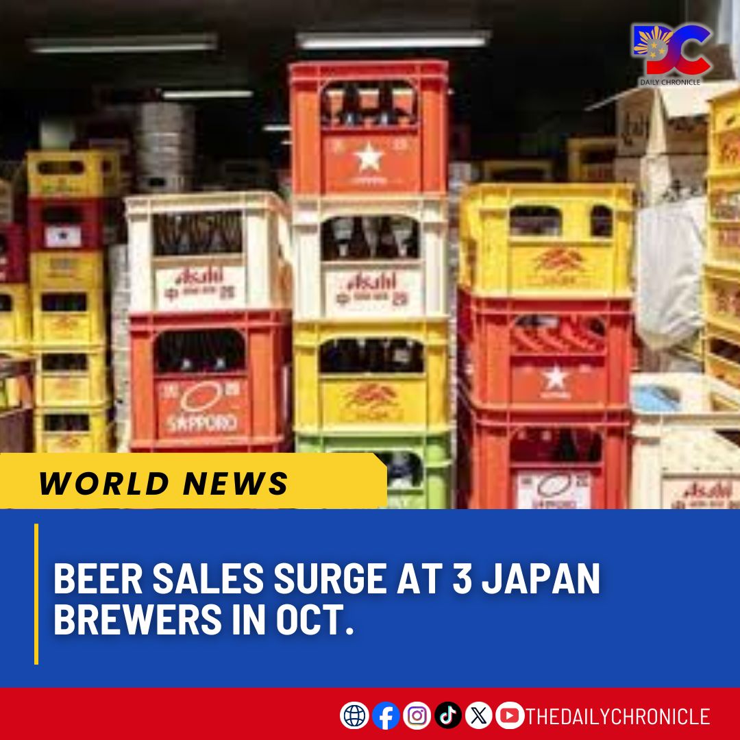 Combined beer sales at three major brewers in Japan excluding Asahi Breweries Ltd. jumped 18 pct year on year in October, an industry estimate has shown.