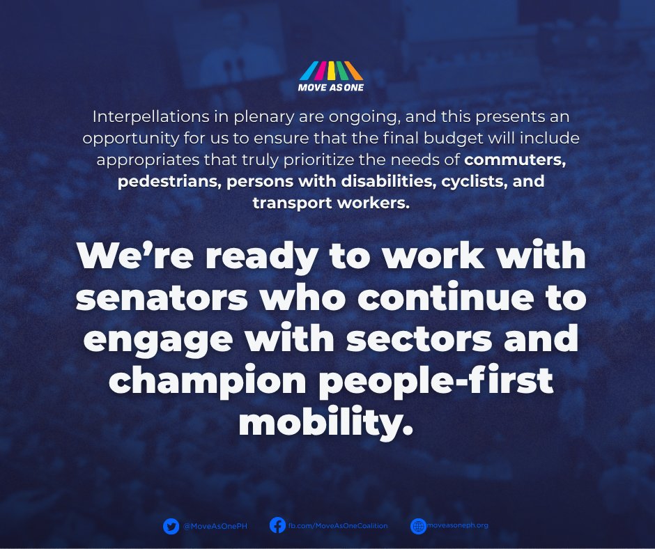 MoveAsOnePH's tweet image. The Senate Budget Committee Reports are out — and commuters are still left behind.

Road safety: zero.
Active transport: underfunded.
Service contracting: zero.
As plenary debates begin, we call on senators to fund mobility that is safe, humane, and inclusive for all.
#MoveAsOne