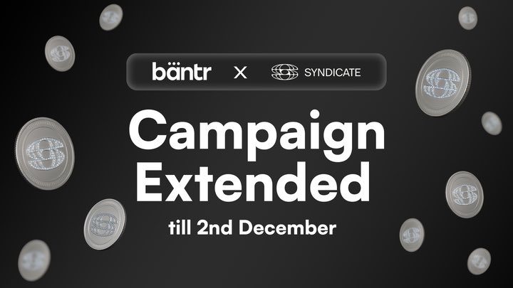 The <a href="/syndicateio/">Syndicate</a> x Bantr leaderboard is now extended until Dec 2.

This extension is a perfect chance to lock in your position and maximize rewards.

More time to climb the ranks, compete for a share of $100K in $SYND rewards, and showcase your best content. 👉

Quick tips for