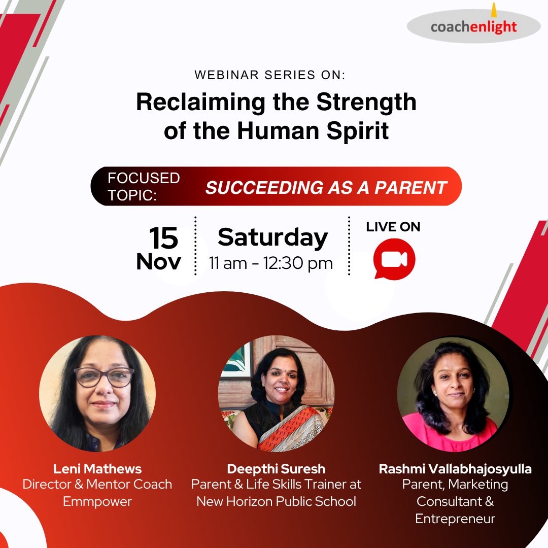 Excited to join a powerful conversation this Saturday on “Succeeding as a Parent” as part of the Reclaiming the Strength of the Human Spirit series.
Catch us live on 15 Nov, 11 am–12:30 pm.
Join if this topic speaks to you.  Register  on the link below. forms.gle/dsWCnhNa3XnHJ6…