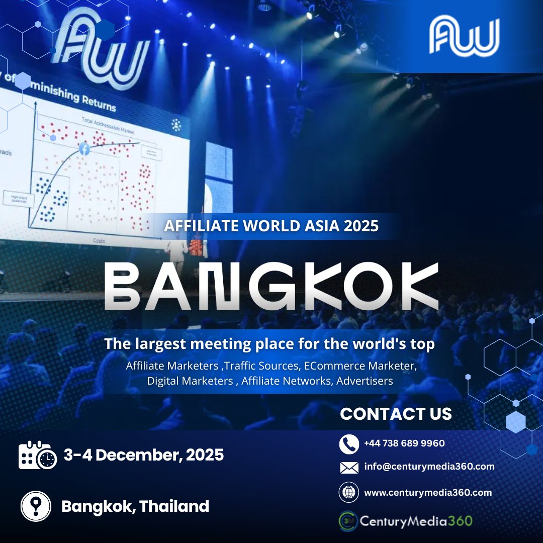 centurymedia360's tweet photo. #AffiliateWorldAsia isn’t just a summit; it’s where ideas &amp; opportunities collide. 

On December 3–4, 2025, in Bangkok, marketers, creators and brands will connect, collaborate and spark innovation.

#AWasia #AffiliateMarketing #DigitalMarketing #MarketingSummit #centurymedia360 https://t.co/CsqQjldJiM