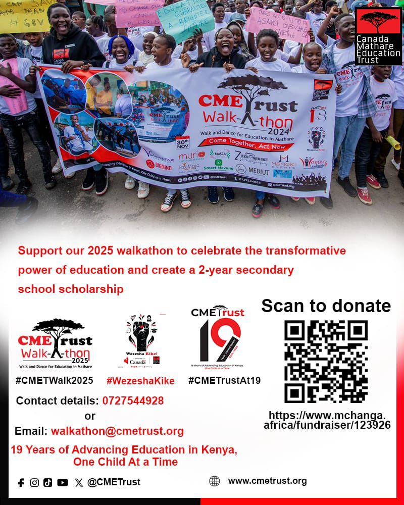 CMETrust's tweet image. Together, we walk to empower dreams! 🌍✨

Join us in celebrating the transformative power of education and help create a 2-year secondary school scholarship. 💪📚

To support: mchanga.africa/fundraiser/123…

#CMETWalk2025 #WezeshaKike #CMETrustAt19  #SDG4 #SDG5