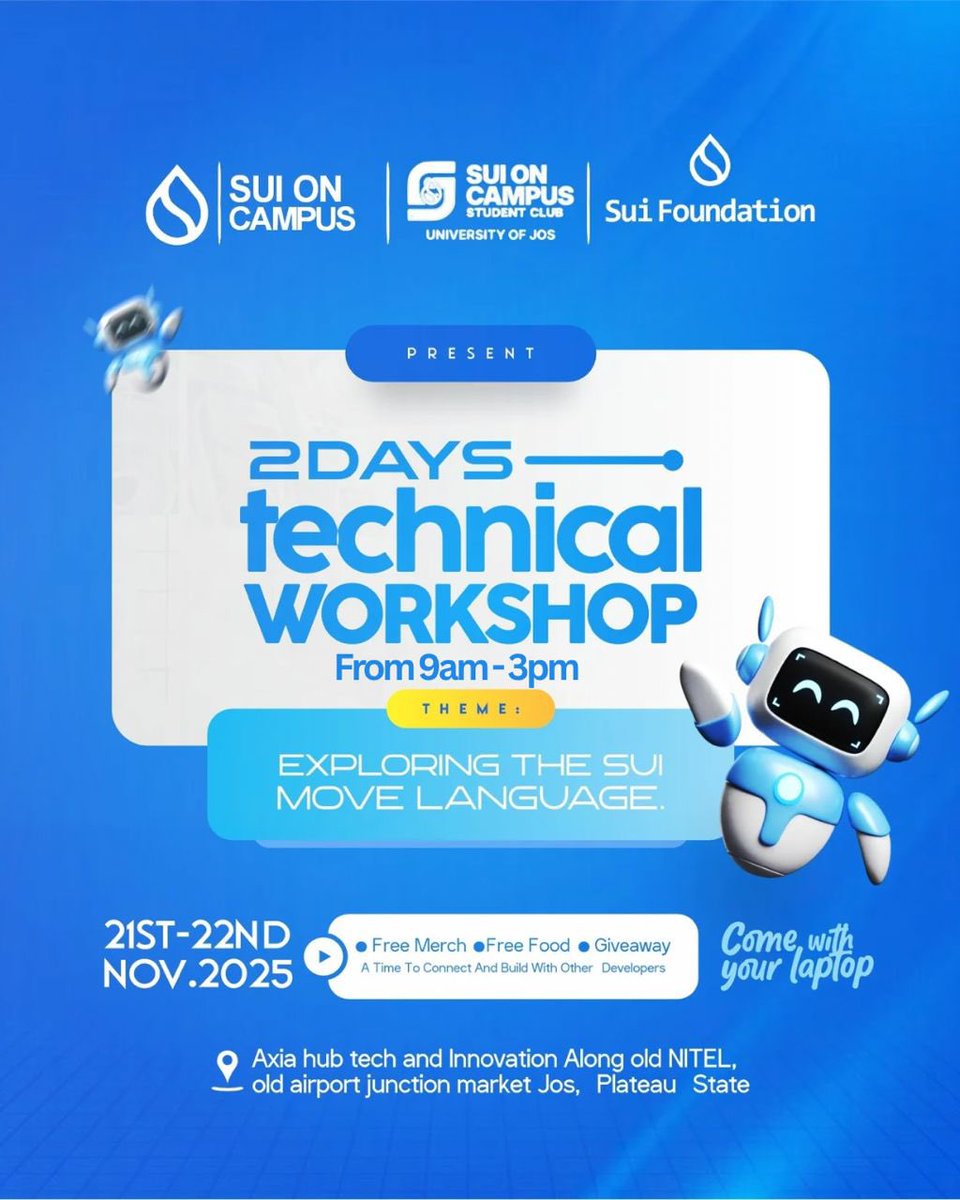 socscunijos's tweet image. Calling all builders and innovators!🚨

Join us at @socscunijos for a 2day technical workshop as we explore the $sui MOVE programming language.

Let’s build the decentralized era together!

Click  the link below to register
luma.com/hk8c9iw7