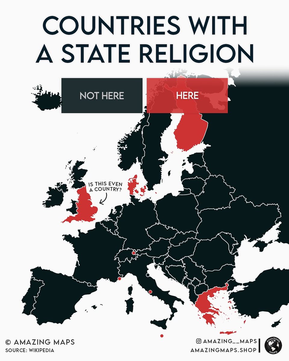 ⛪️ Countries with a state religion in Europe.