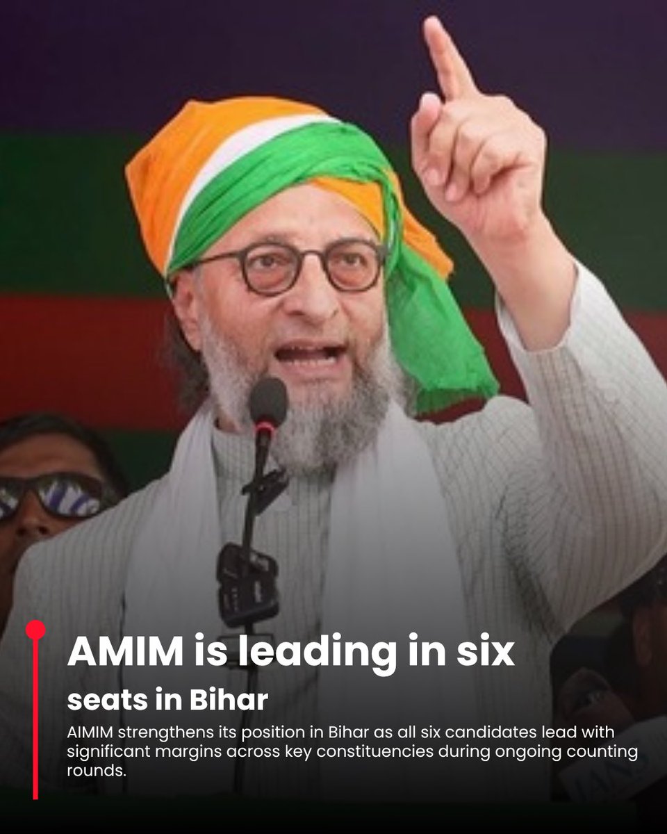 zaffer_abedi's tweet photo. AIMIM candidates are leading in six Bihar constituencies, with the highest votes and margins listed first.

#AIMIM #BiharElections #AIMIMLeading #BiharPolitics #ElectionUpdates #Amour #Kochadhaman #Thakurganj #Baisi #Bahadurganj #votecount2025 #asaduddin #asaduddinowaisi https://t.co/Eur9Nh8QIc