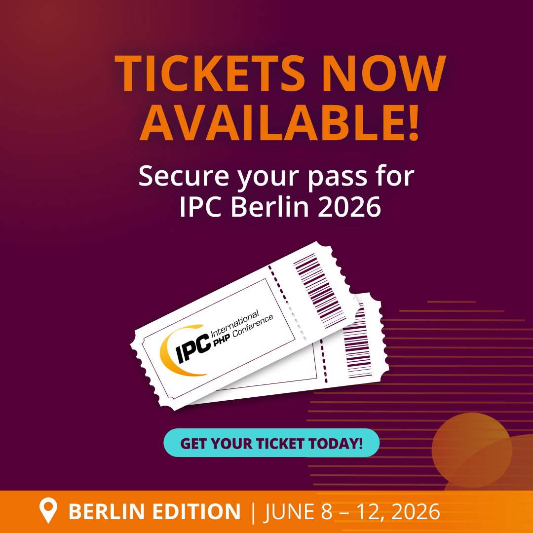 phpconference's tweet image. 🎟 Tickets for IPC Berlin 2026 are LIVE!
📅 June 8–12 | Berlin or Online

Choose your pass 🎫
🧠 Hands-on workshops
🌍 Attend in person or remotely

🎟️ Get your ticket now: phpconference.com/berlin-en/tick…

#IntPHPcon #PHP #WebDev #Conference #Berlin