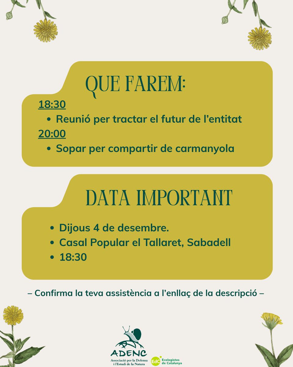 Adenc1982's tweet photo. 📅 Save the date!
La teva veu és clau per decidir el futur de l’entitat. I després un sopar de germanor👏
Vine a a la reunió del 4 de desembre i participa en les decisions que ens afecten a tots!
🙋‍♂️🙋‍♀️ No faltis!
Inscripcions: https://t.co/4dcqT7YxSP https://t.co/eNxfSM1jOw
