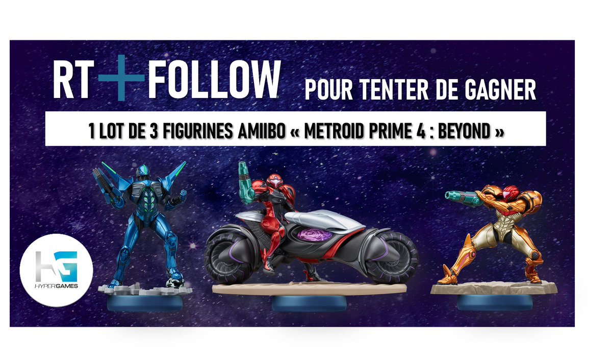 HypergamesA's tweet image. #Concours   

Tentez de remporter un lot de 3 Amiibo Metroid Prime 4 : Beyond !  

➡️RT+Follow @HypergamesA
➡️Like+Commente avec le #AmiiboMetroid   

TAS le 20/11/2025 

2 Gagnant(e)s  

Règlement : hypergames.com/11/2025/concou……d-prime-4-beyond/