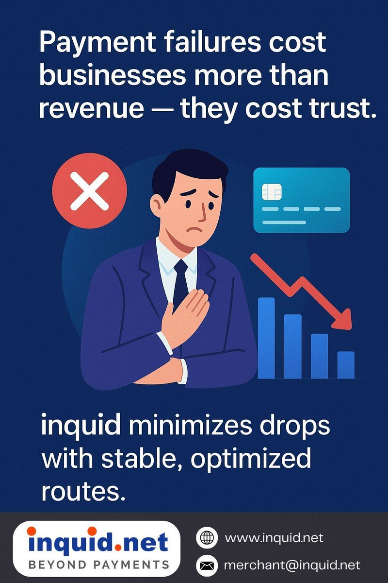 InquidNet's tweet image. Payment failures cost businesses more than revenue — they cost trust.
inquid minimizes drops with stable, optimized routes.
#FintechInsights #PaymentSuccess #inquid #DigitalCommerce