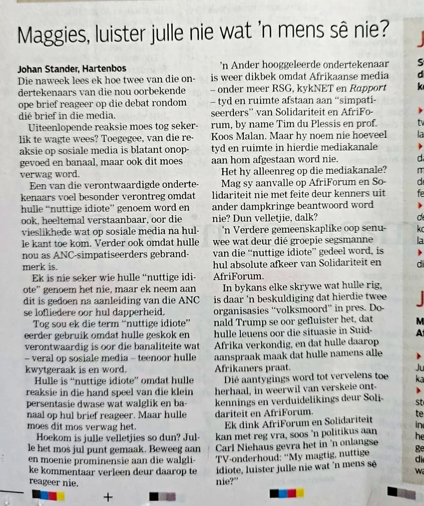 "My liewe magtig, luister julle nie?"

Vra Johan Stander van Hartenbos.