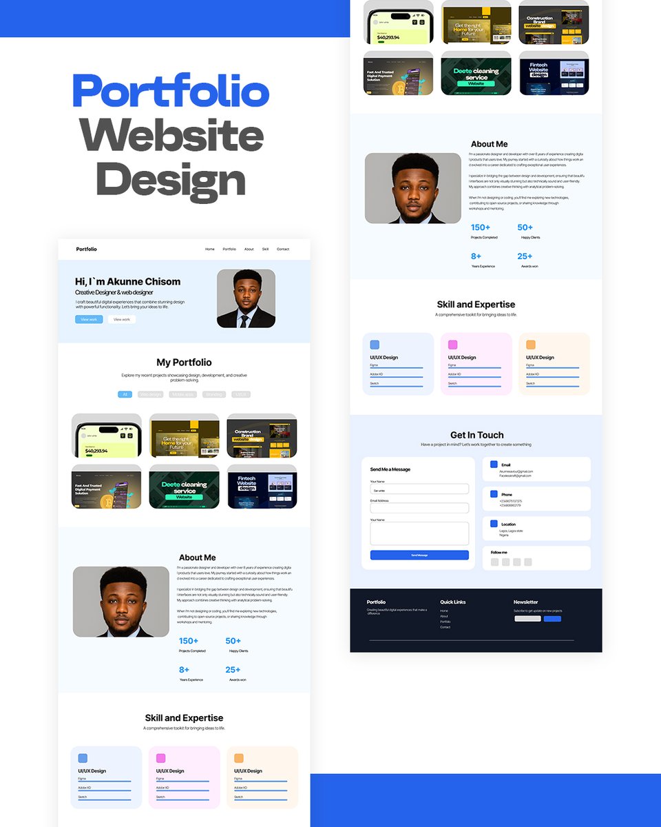 AkunneChizzy's tweet image. Just finished designing a clean, modern portfolio website in Figma.
Focused on simplicity, strong layout structure, and a smooth user experience.
Excited to keep improving my web design and UI/UX skills 🚀
#UIDesign #Figma #PortfolioDesign