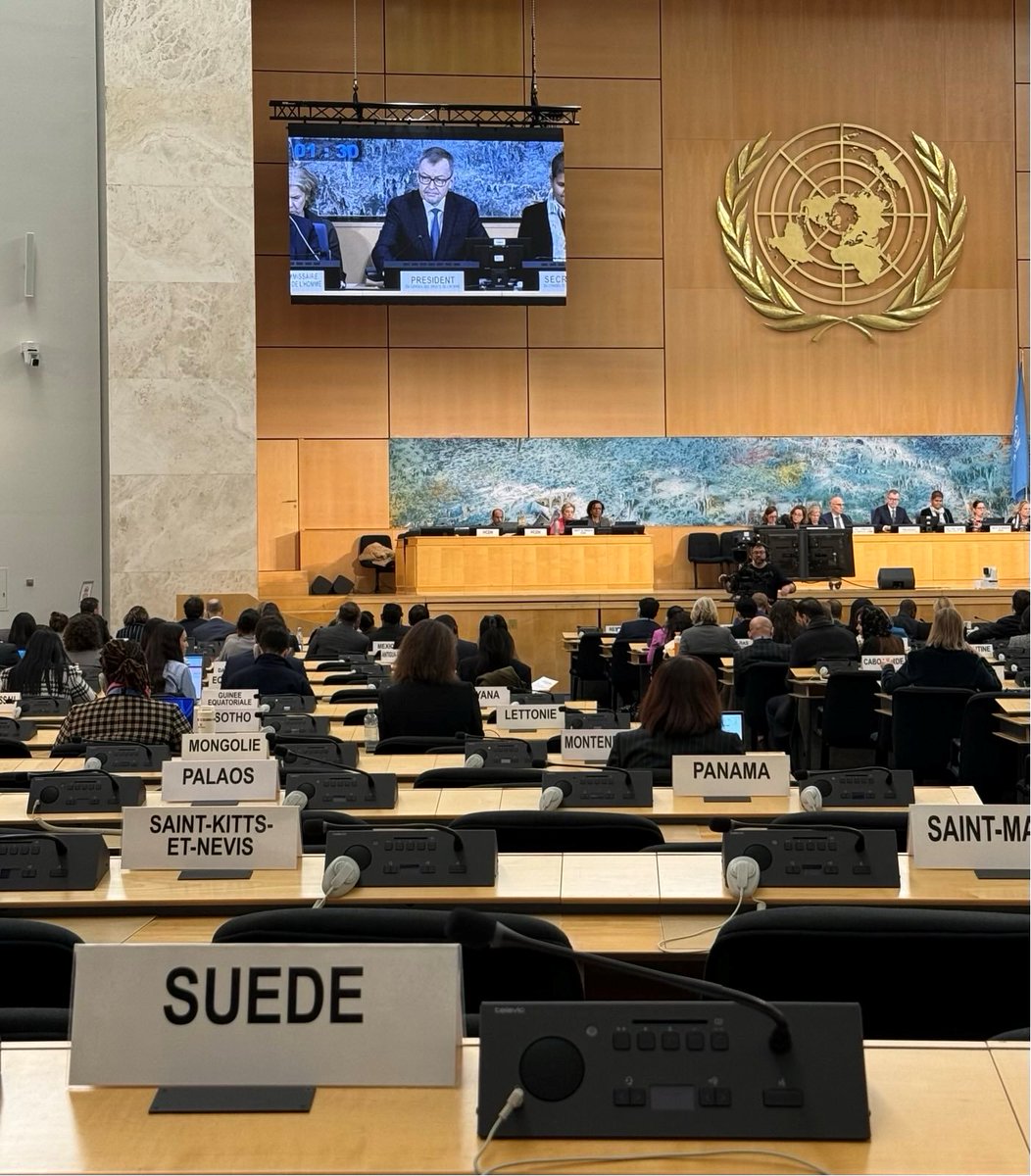 SwedenGeneva's tweet photo. Sweden stands with partners at today’s #HRC special session to condemn the atrocities in El Fasher, Sudan. We call for an immediate ceasefire, protection of civilians, unhindered humanitarian access, and full accountability through the Fact-Finding Mission and ICC. @UN_HRC https://t.co/EEMczo9E4O