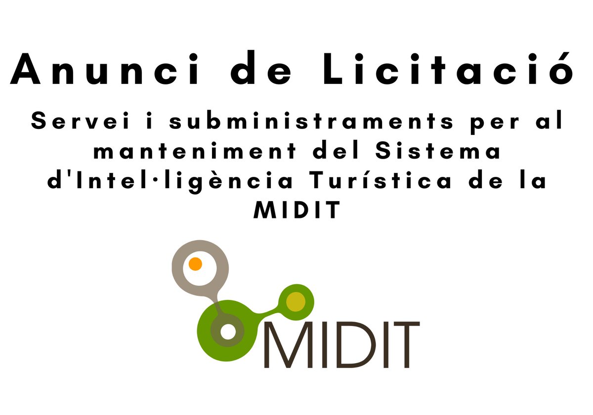📢Bon dia! 
La <a href="/MIDIT2020/">MIDIT2020</a>  publica una licitació de servei al perfil del contractant:
📌 Servei i subministraments per al manteniment del Sistema d'Intel·ligència Turística de la MIDIT

+ info: contractaciopublica.cat/ca/detall-publ…