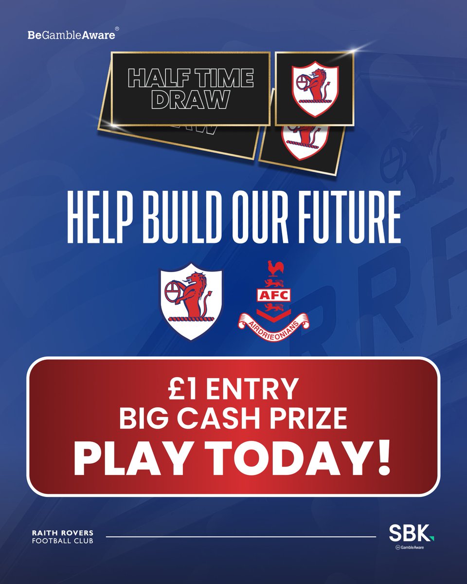 🏅 Want to win cash at tomorrow’s match?

Enter our Half Time Draw for a shot at winning the money.

💰 Play for £1: bit.ly/RRFC-ClubComps

💙 Every entry supports the Club and Community Foundation.

#YouBelong