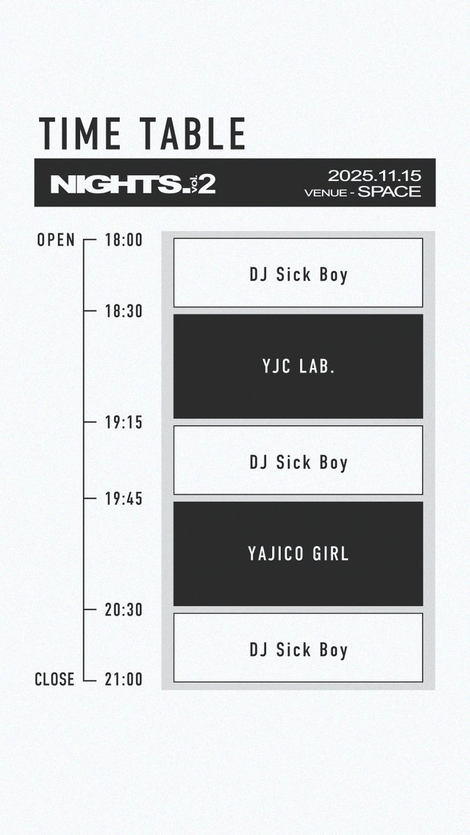 YAJICOGIRL's tweet image. ◤ Tomorrow ◢
11/15(土)新宿SPACE
「NIGHTS. vol.2」
OPEN / START 18:00

▶︎Tickets
🎊SOLD OUT🎊

⚠️Information
会場にコインロッカー/クロークはございません。駅など公共のコインロッカーをご利用ください。
ソールドアウト公演になりますので、お荷物は最小限でご来場をお願いいたします。