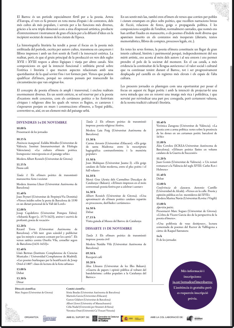 Arrenquen les jornades “Efímers poètics del Barroc” al <a href="/museudelbarroc/">Museu del Barroc de Catalunya</a> amb la conferència de <a href="/laiamirallesj/">Laia Miralles</a> “La cultura efímera poètica. Instapoesia i micropoesia en l’espai urbà”.