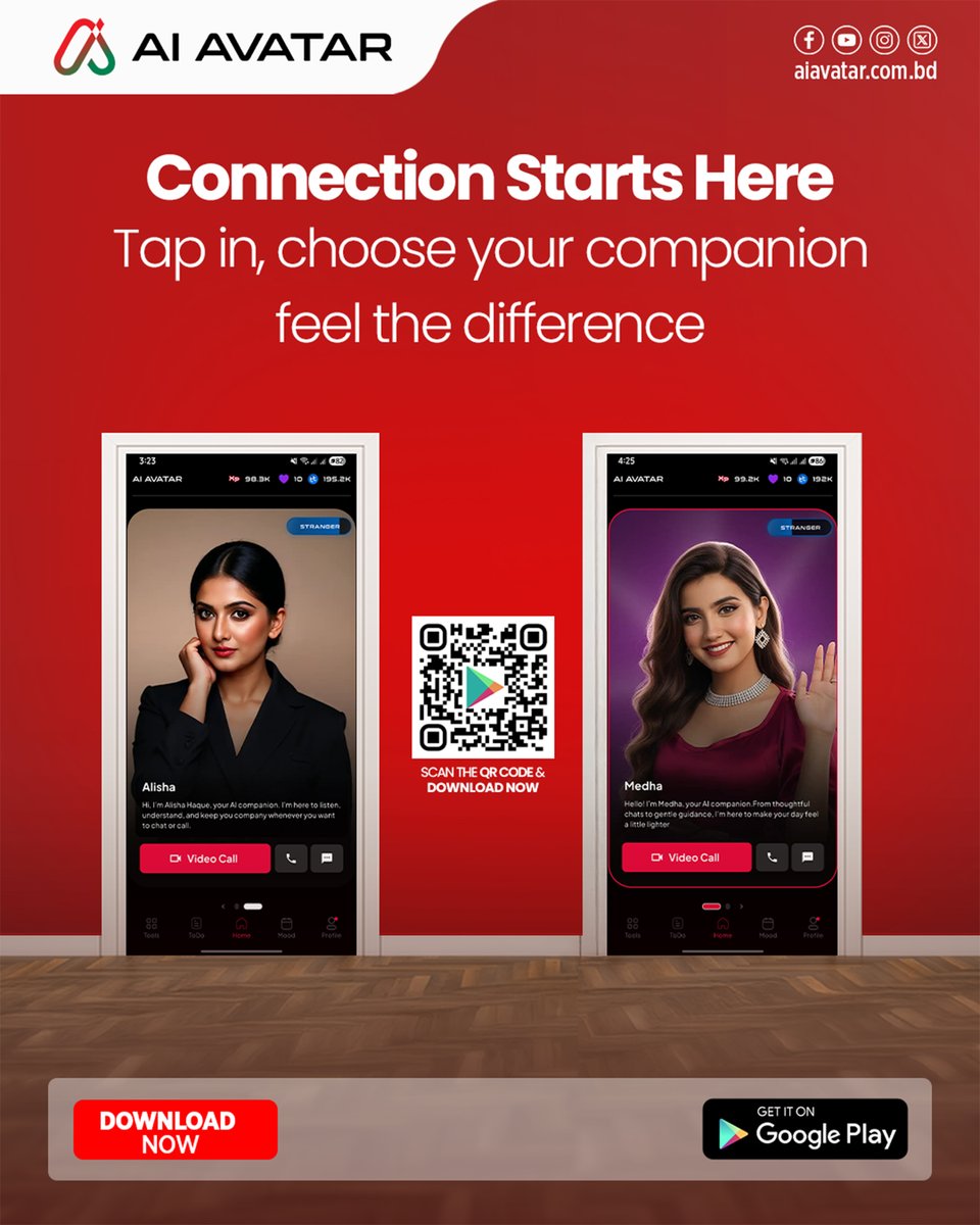 aiavatarbdltd's tweet image. Not every moment needs the same kind of conversation
With Ai Avatar, you can select the companion that aligns with your mood and your day, making each interaction feel more natural and supportive
Tap in, choose your companion, feel the difference

#AIAvatarBangladesh #AdaptiveAI…