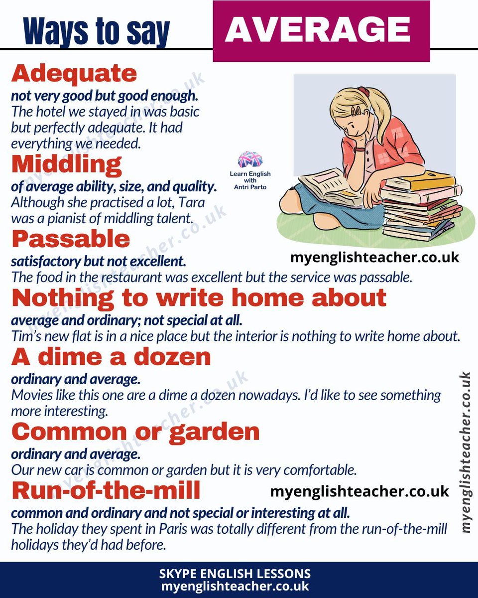 MyLinguaAcademy's tweet image. Learn different ways to say AVERAGE 👉 buff.ly/huaYvNP 
 #learnenglish #ESL #EFL #B2First #C1Advanced