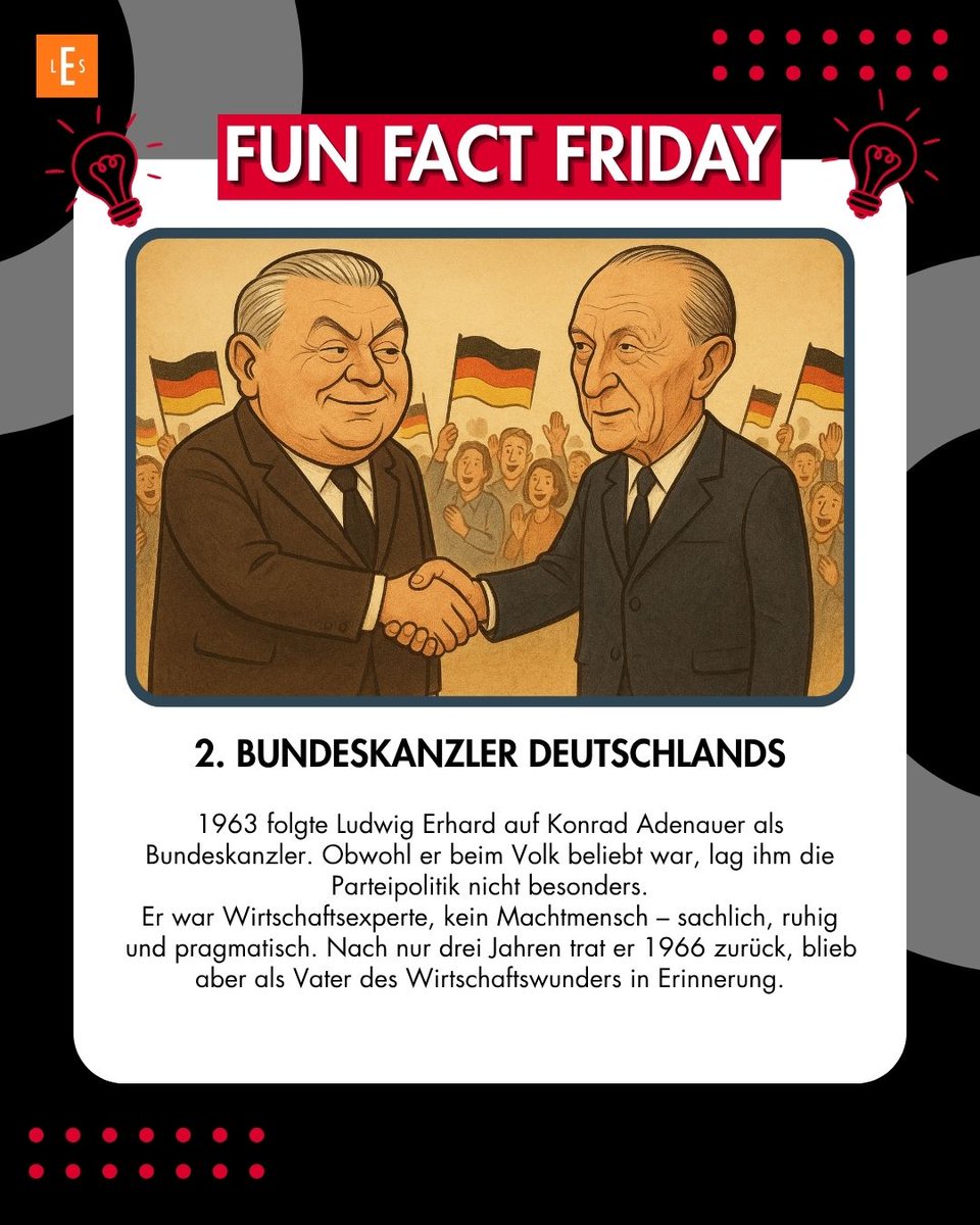 🤝 1963 übergab Konrad Adenauer das Kanzleramt an Ludwig Erhard.

Adenauer: Stabilität.
Erhard: Aufschwung.

Gemeinsam prägten sie das Wirtschaftswunder – ein Kapitel, das Deutschland bis heute formt. 🇩🇪✨

#LudwigErhard #Adenauer #Wirtschaftswunder #LES