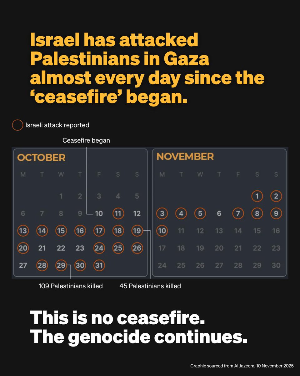 The mainstream UK media might not be covering Israel’s genocide as much now – but it's far from over.

Tell the UK government: this is no ceasefire – the genocide continues: secure.waronwant.org/page/180455/ac…