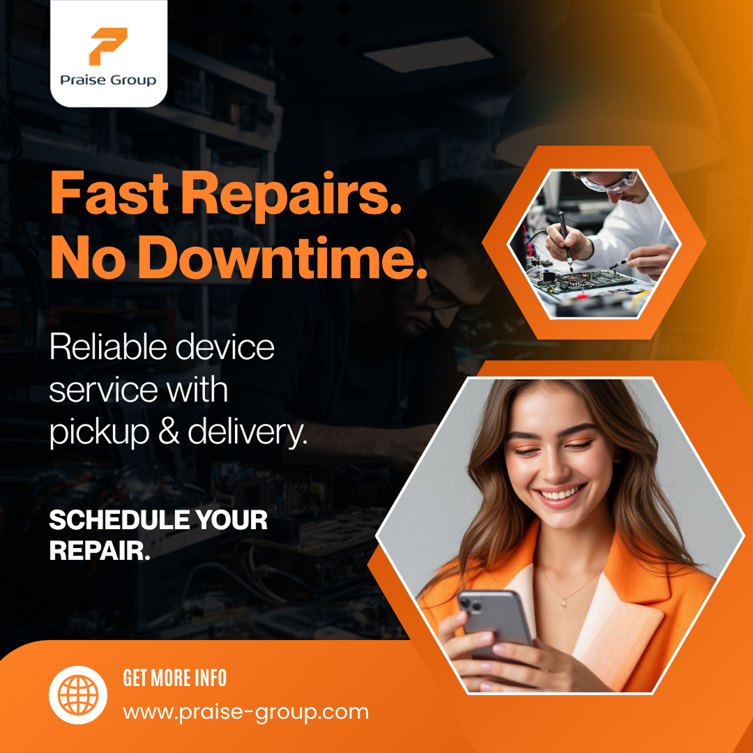 GroupPraise's tweet image. 🔧 Fast Repairs. No Downtime. ⚡

✔️ Fast and professional device repairs
✔️ Pickup &amp;amp; delivery for total convenience

👉 Schedule your repair.

For more information!
Visit us: praise-group.com

#PraiseGroup #FastRepairs #DeviceService #TechCare #PickupAndDelivery