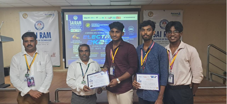 VelMultitech99's tweet image. Proud to announce that Afrudhin J, Jayanthan S, and Dhilip R from EEE (2023–2027) secured 1st Place in Mann’s Logic Lab, Electra 2K25, held on 17.09.2025 at Sri Sairam Institute of Technology.
A great achievement in the Technical Category at the Inter-University level.