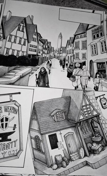 #Drawing
#水彩 #illustration

#アナログ

#ドラゴンクエスト #ドラクエ

サントハイム領内
「商人の街サラン」

いつもの水彩と線。(^o^) 