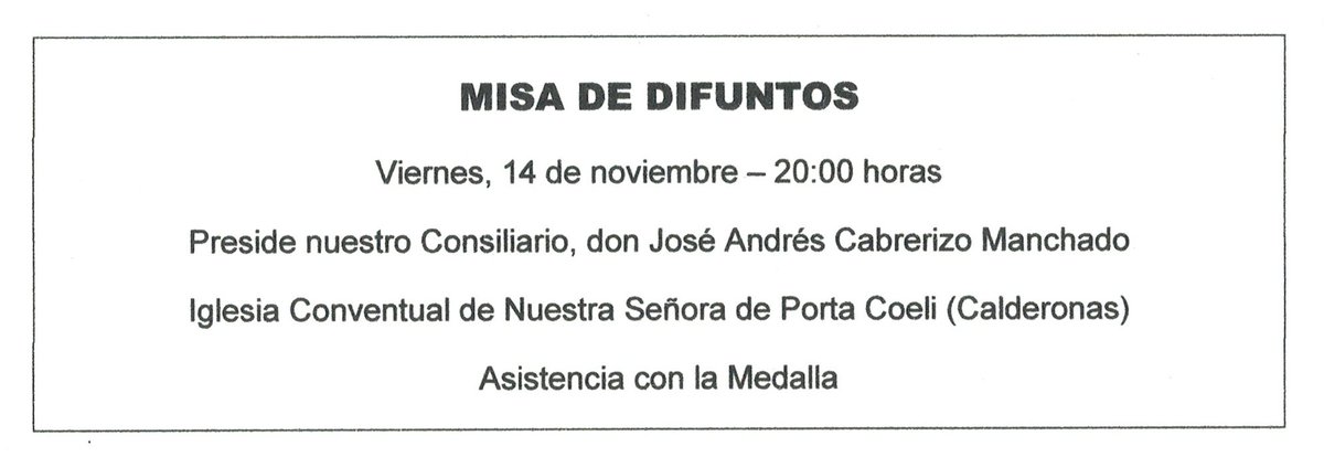 Esta tarde a las 20h en Calderonas celebraremos la Misa de Difuntos, en la que rezaremos por nuestras hermanas dominicas de Porta Coeli y cofrades difuntos.
Preside nuestro consiliario D. José Andrés Cabrerizo.