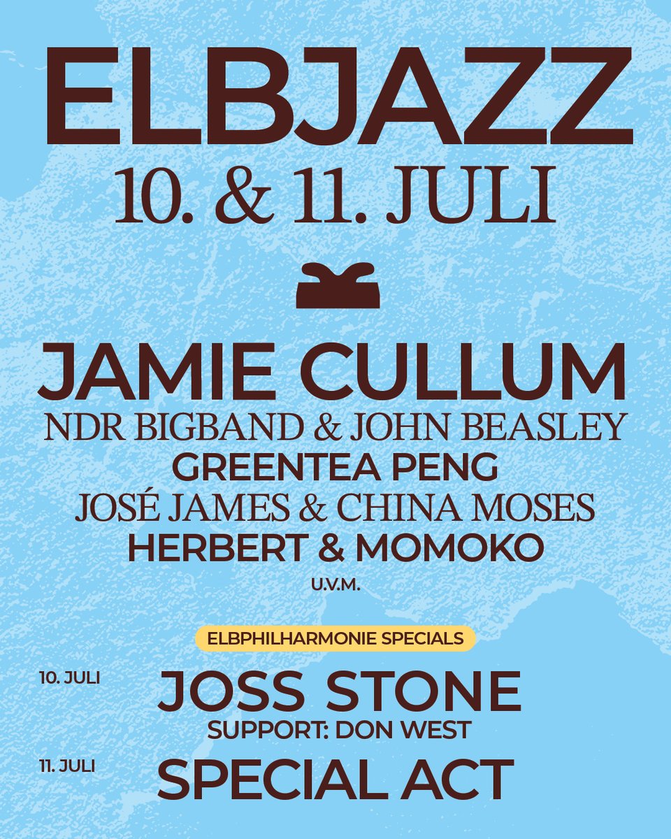 Elbjazz's tweet image. Das ELBJAZZ ist mit neuem Termin &amp;amp; neuem Konzept zurück – am 10. &amp;amp; 11. Juli 2026 im Hamburger Hafen! ⚓️

🎫 Tickets ELBJAZZ 2026 und die Elbphilharmonie-Konzerte: elbjazz.de

👉 Folgt uns auf Instagram (@elbjazz) &amp;amp; Facebook, um keine News mehr zu verpassen!