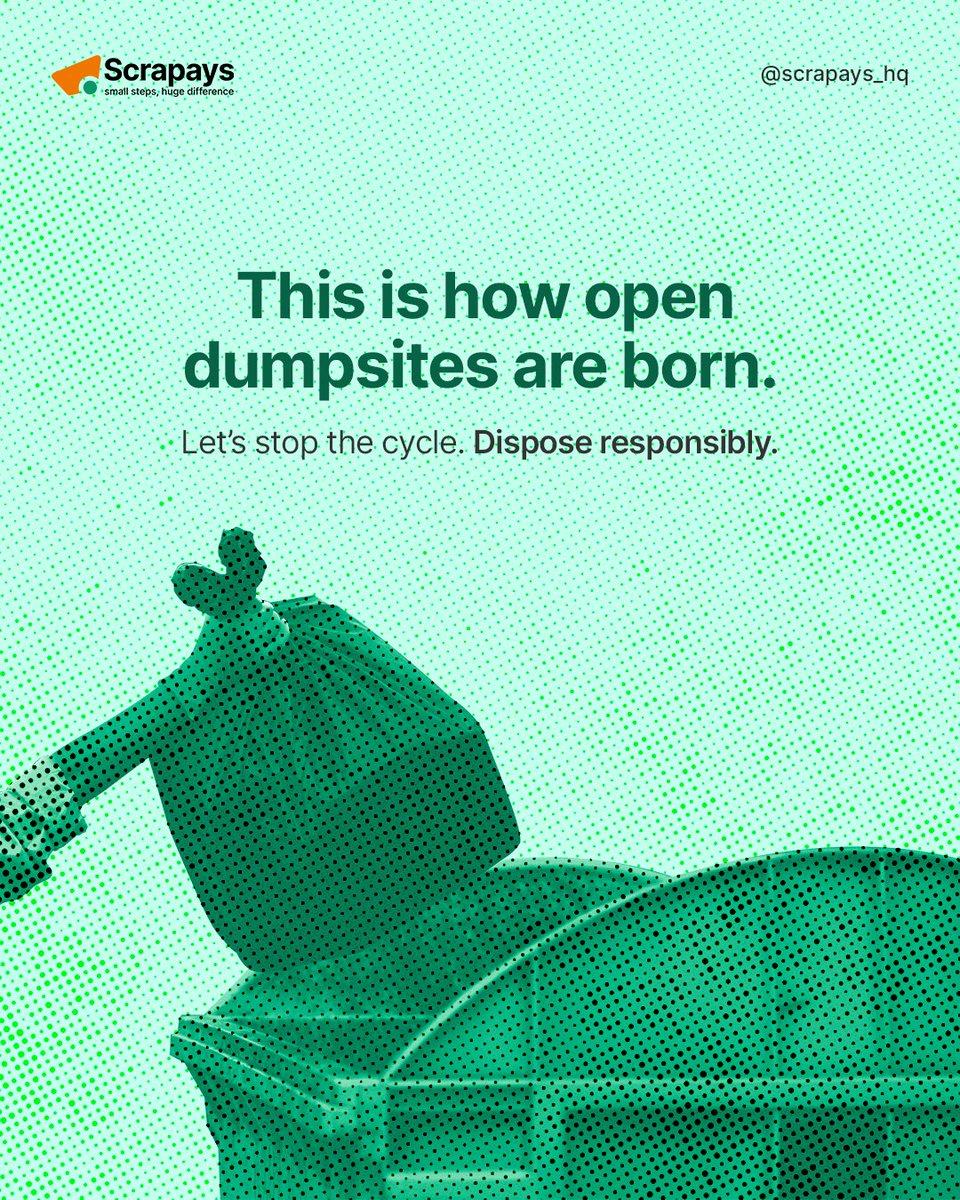 scrapays_HQ's tweet image. Every open dumpsite began with one person who thought, “Someone will clean it.”

Be the one who breaks the cycle. 💪🏽

#Scrapays #StopTheDump